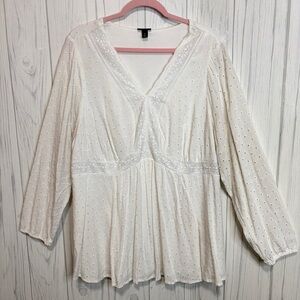 torrid Cream Eyelet Lace V-Neck Peasant Blouse